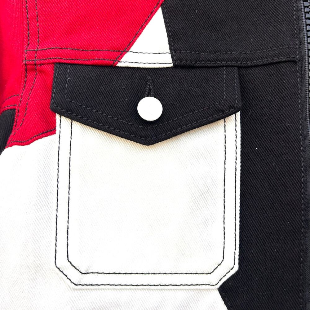 Kirin Peggy Gou Cropped Moto Jacket Red Y2K Rave Streetwear XS Denim Racing - Picture 6 of 12